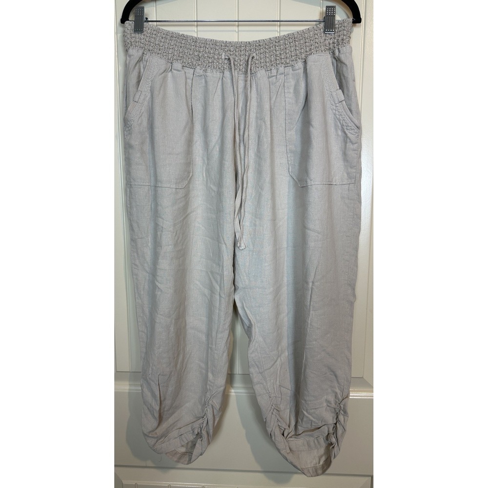 Signature Studio Beige Pull On Minimalist Lagenlook linen rayon pants sz 1X